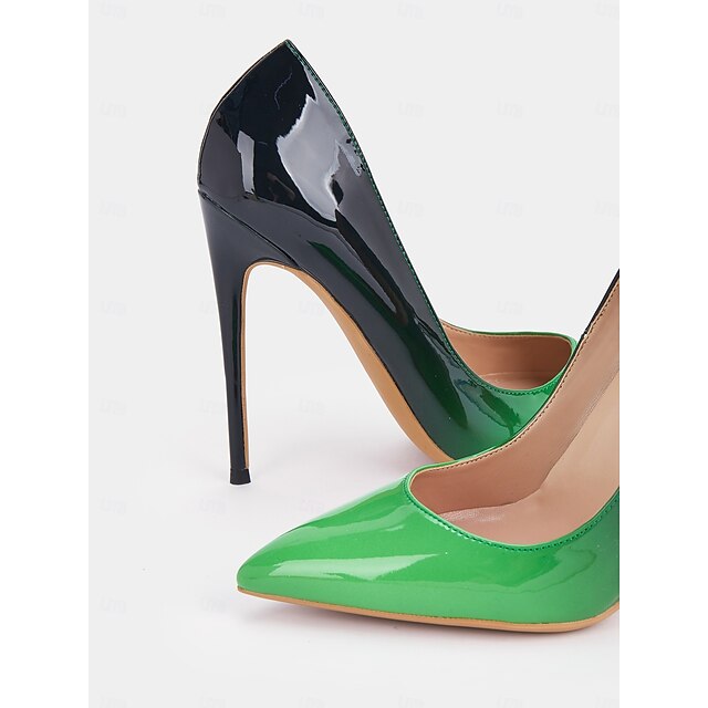 Toe Black Women's Pumps Leather Patent Pointed Green