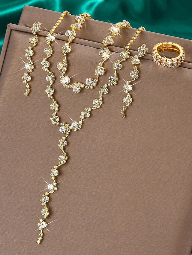 – Elegant Necklace Jewelry Gold Set Rhinestone