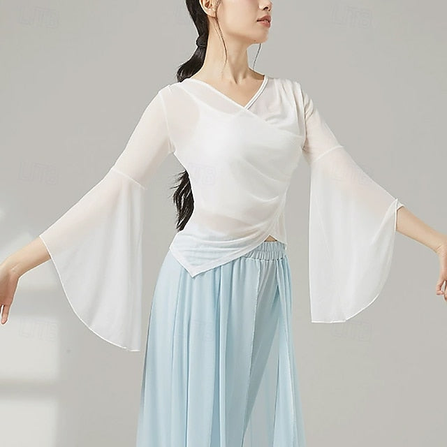 Activewear Top Pure Color Splicing Tulle Women's