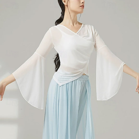 Activewear Top Pure Color Splicing Tulle Women's