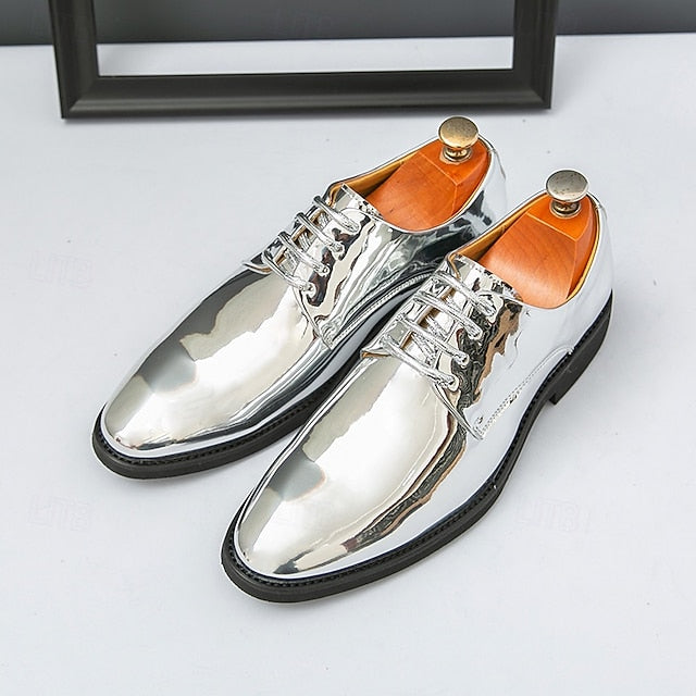 Lace-Up – Men Leather Patent Shiny for Sleek Gold Shoes