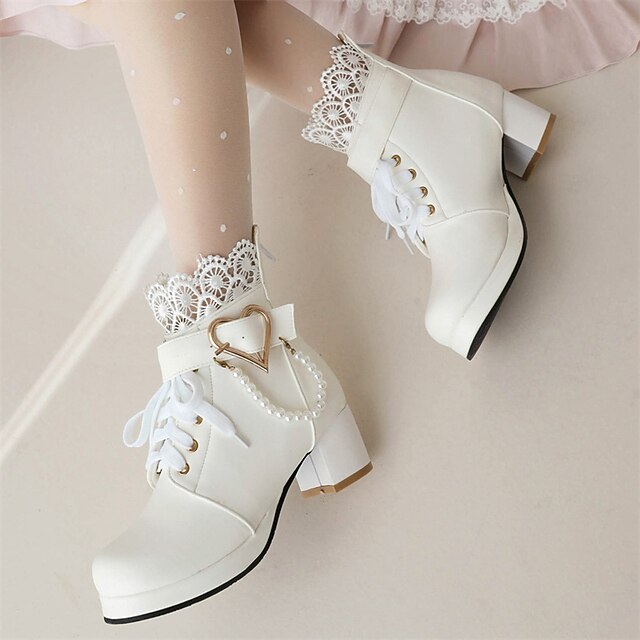 Wedding Shoes Ankle Bridal White Lace-Up – Women's Boots
