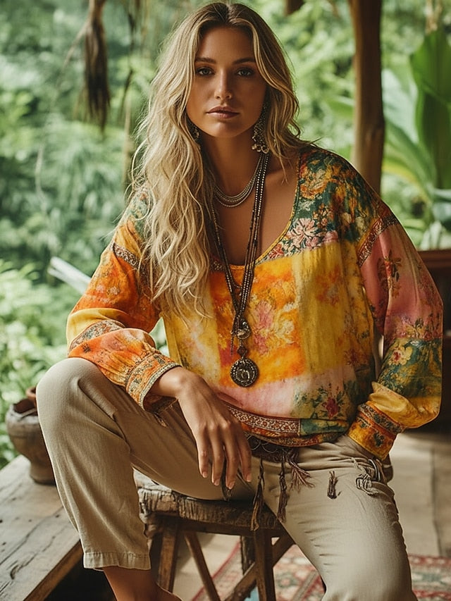 Women's Boho T-shirt T Shirt Tee Top Print Floral Graphic