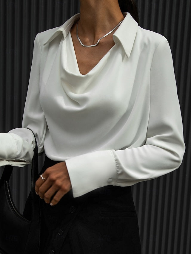 Women's Shirt Elegant Dressy Satin Top Solid Color Basic