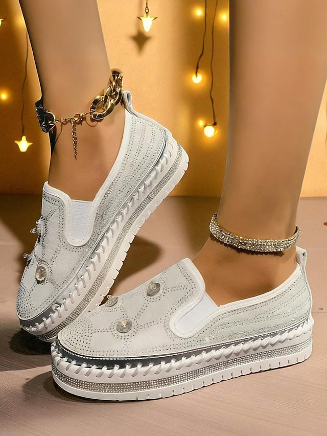 Rhinestone Red Sneakers Studs with Slip-On Platform Women's