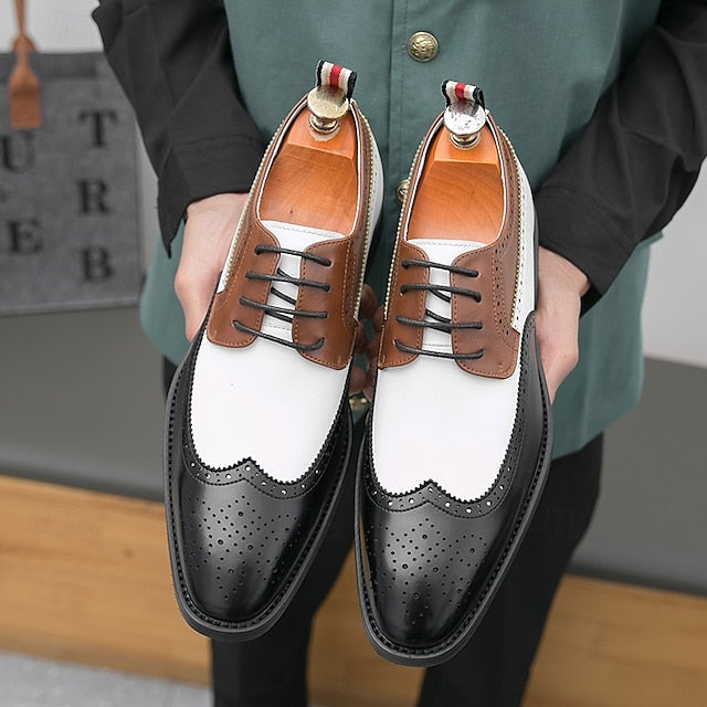 Oxford Brogue Black Men's in Wingtip Tri-Color Shoes