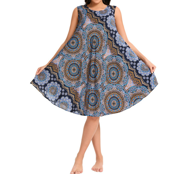 Crew Neck Boho Geometric Dress  QT36