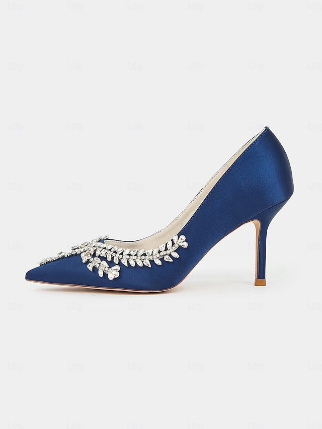 Rhinestone-Embellished – Women's Satin Heels Stiletto