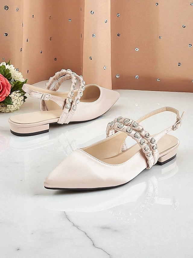 Women's - Slingback Rhinestone Flats Pointed Satin Toe