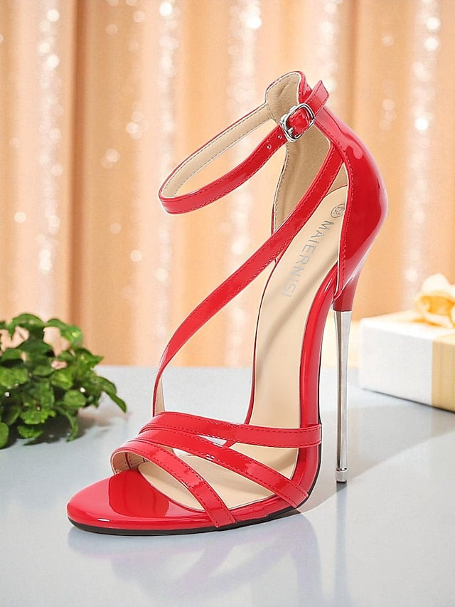 Women's Patent - PU Heels Sandals Red High Stiletto Strappy