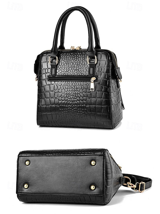 Women's Faux Leather Crocodile Pattern Handbag with Tassel