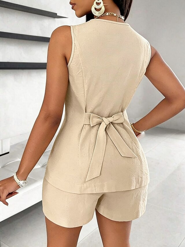 Women's Two Piece Sets Shorts Sets Bolero Top Sleeveless V