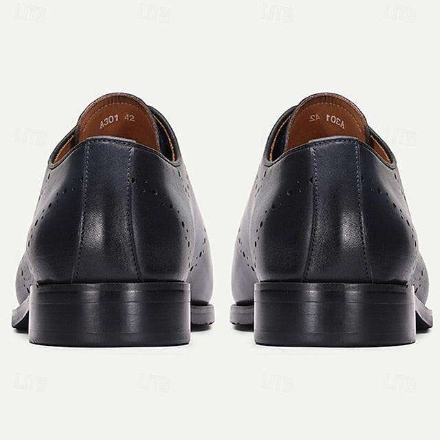 Blue Navy Cowhide Oxford Classic Genuine Men's Shoes