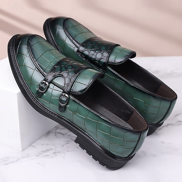 Leather Crocodile Faux with Brown Loafers Pattern Men's –