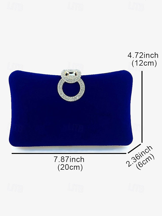 Ring Bag Clutch Velvet Rhinestone Women's with Elegant Blue