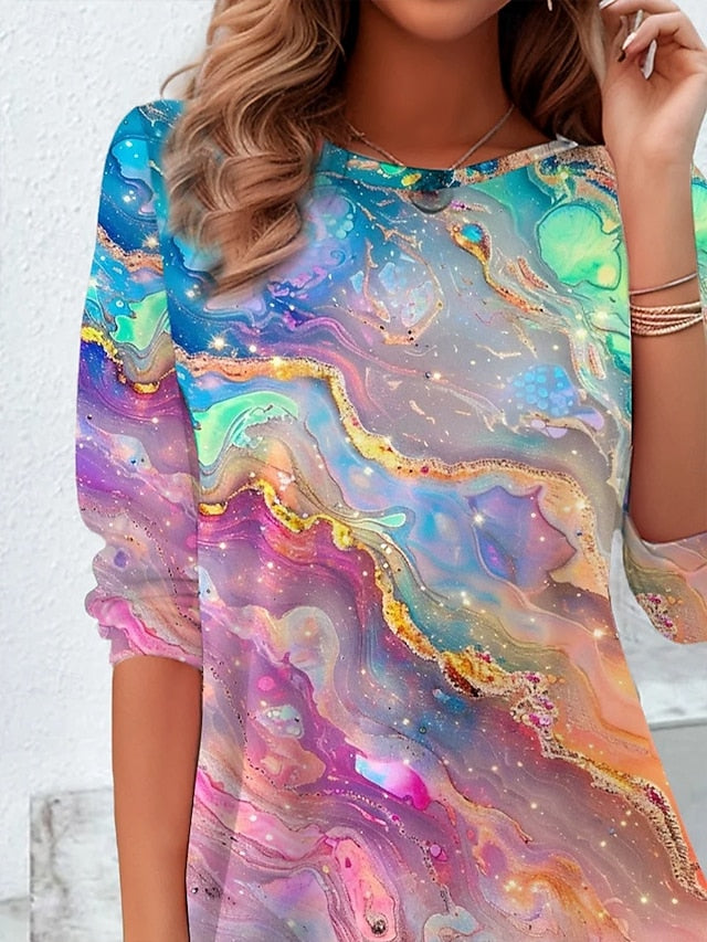 Women's T Shirt Print Ombre Floral Graphic Vintage Stylish