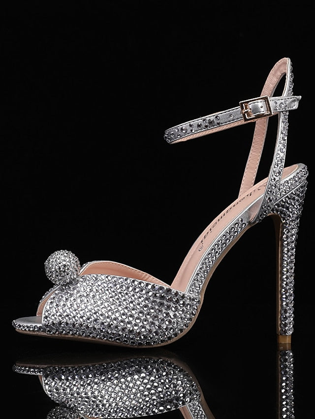 Heel Sandals Rhinestone with Embellished Stiletto Women's
