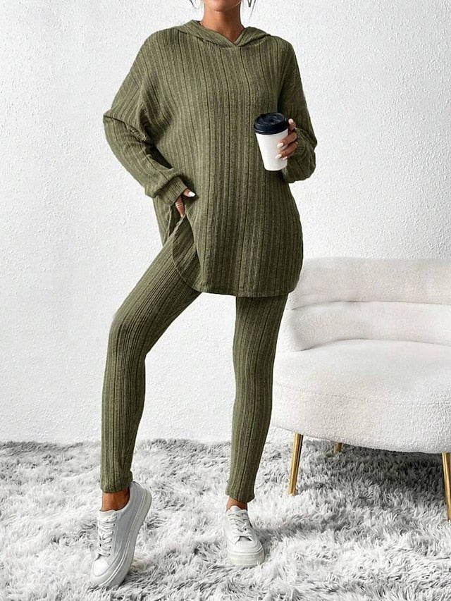Women's Pants Sets Bolero Top Long Sleeve Hooded Solid