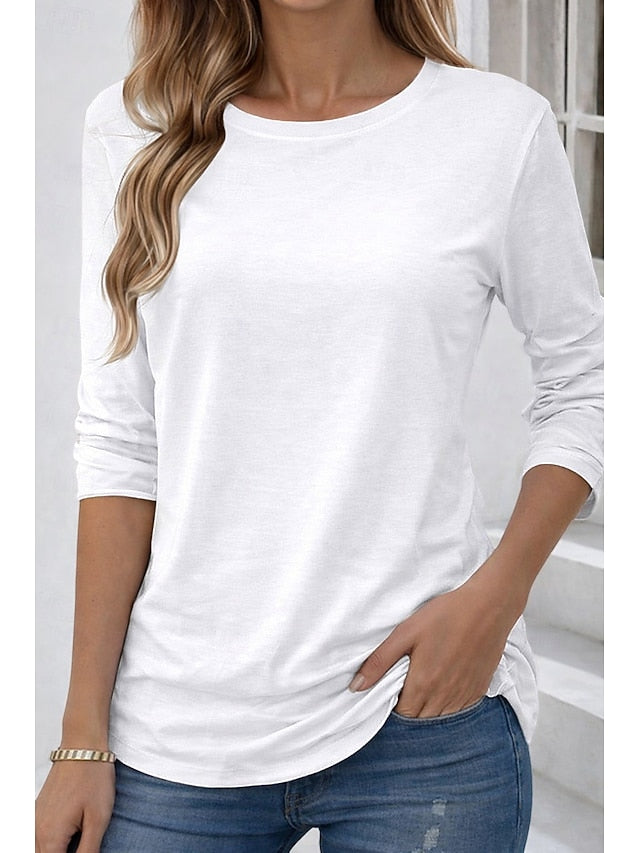 Women's T Shirt 100% Cotton Solid Color Basic Classic