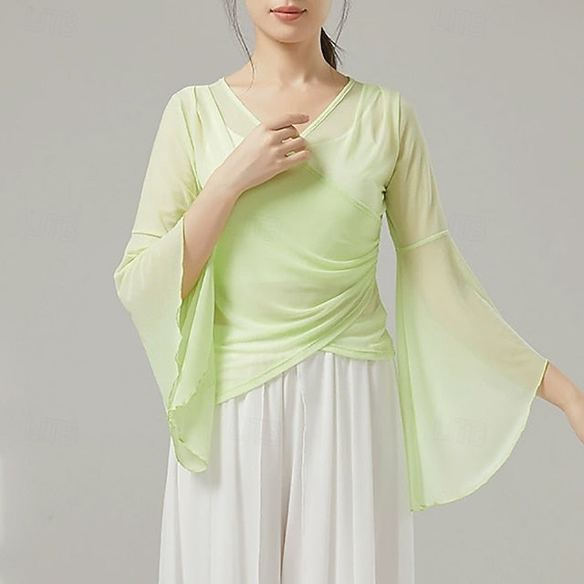 Activewear Top Pure Color Splicing Tulle Women's