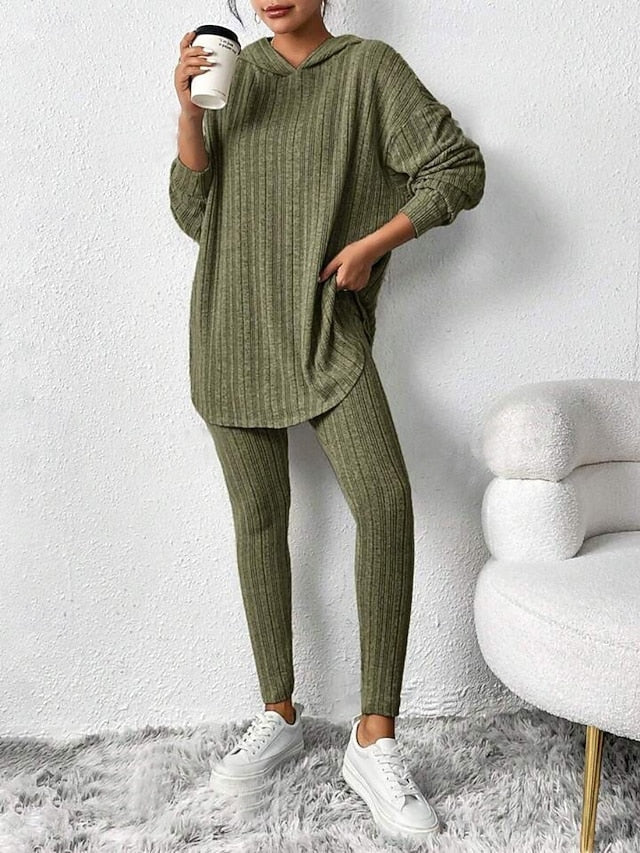 Women's Pants Sets Bolero Top Long Sleeve Hooded Solid