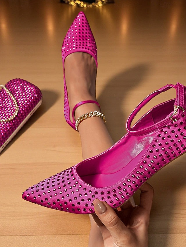 and Women's Set Green Matching Heels Bag Rhinestone Clutch