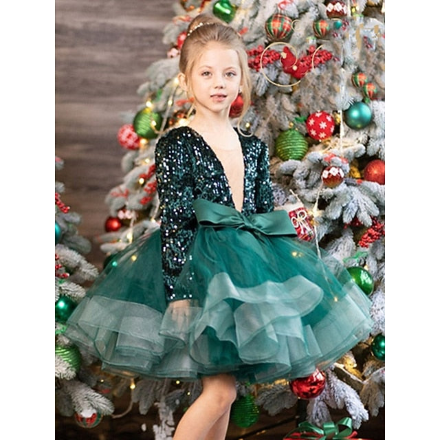 Long Spring Summer Sequin Sleeve Dress 3D Fall Girls'