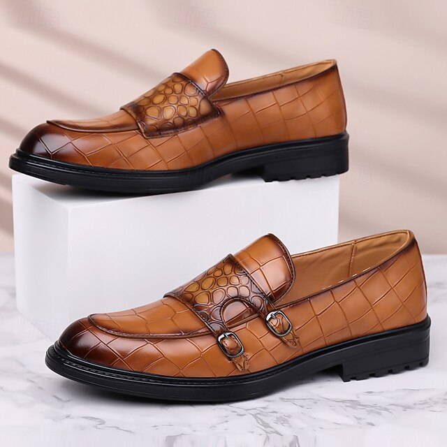 Leather Crocodile Faux with Brown Loafers Pattern Men's –