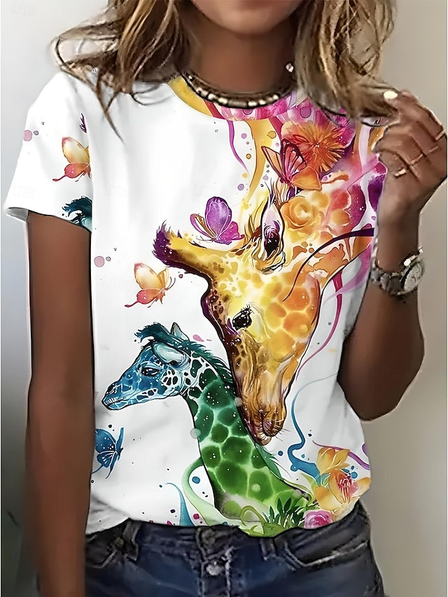 Women's T Shirt Print Graphic Animal Giraffe Vintage