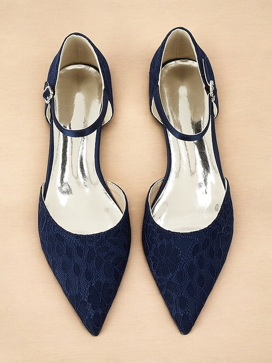 Ankle Women's Lace Flats Navy and Pointed Blue Strap with