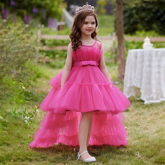 Kids Girls' Dress Color Solid Party Sleeveless Performance
