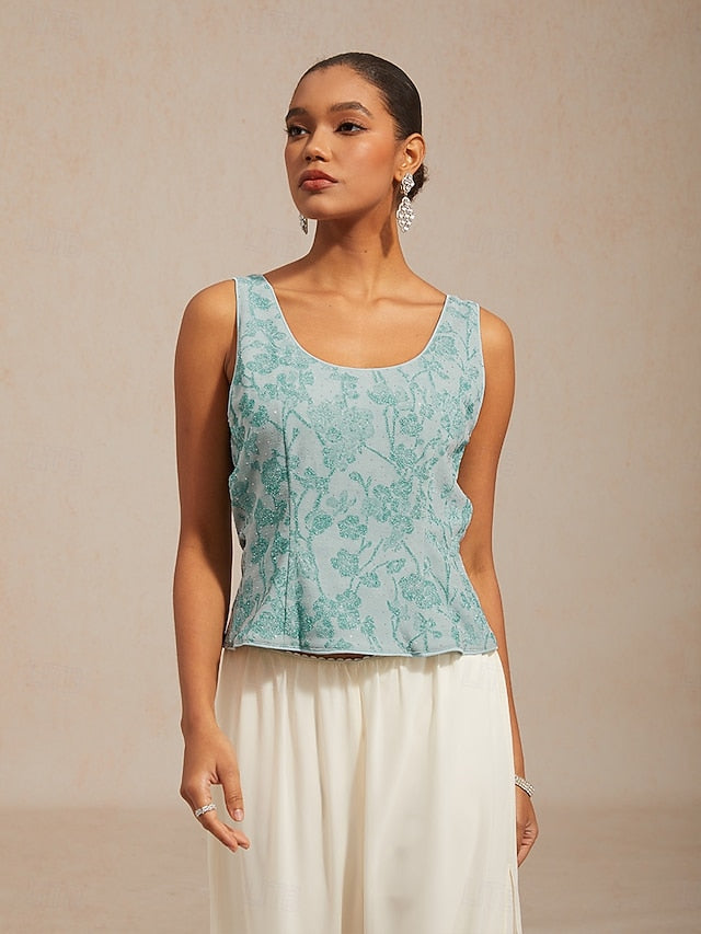 Women's Dressy Tops Twinset Sequins Rhinestone Animal