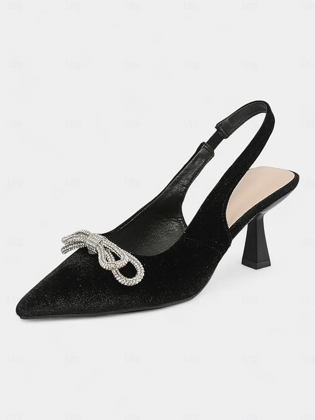 – Toe Velvet Heels Cocktail Slingback Pointed Women's