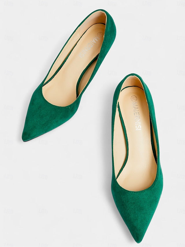 with Emerald Pointed-Toe Suede Green Women's Kitten Pumps