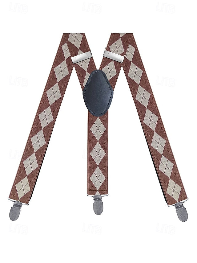 – Suspenders Classic Pattern Clip-On Argyle Men's
