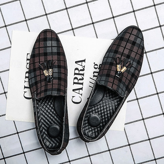 Men's with Tassel Elegant Loafers Plaid Decoration –