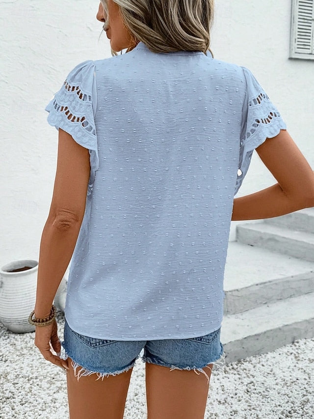 Women's Lace Shirt Lace Patchwork Buttons Solid Color