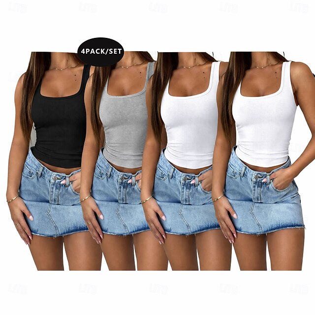 Multi Packs 4pcs Women's Square Sleeveless
