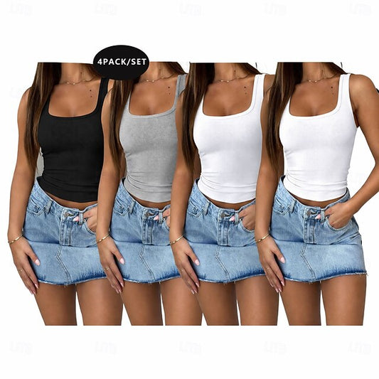 Multi Packs 4pcs Women's Square Sleeveless