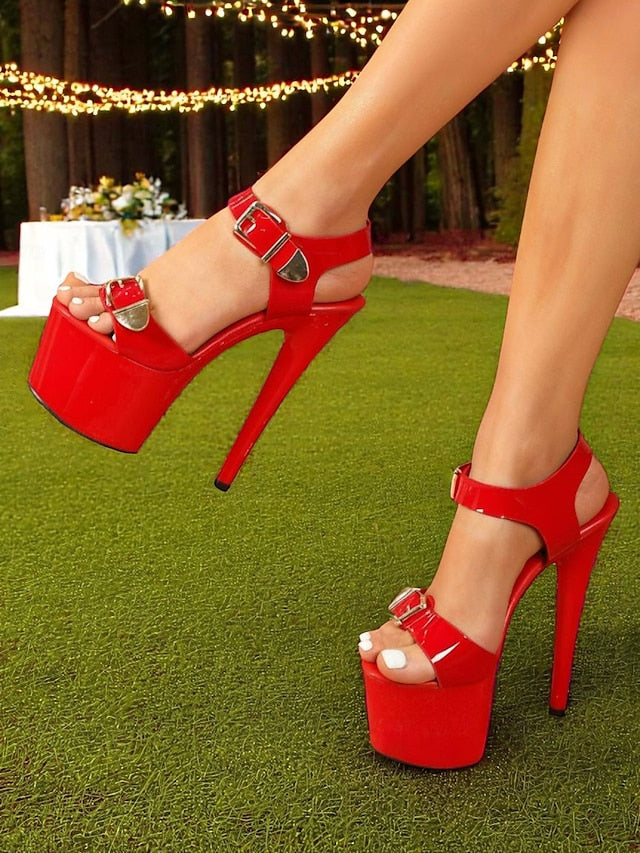 Platform Buckle Heels White with High Women's Gold Patent