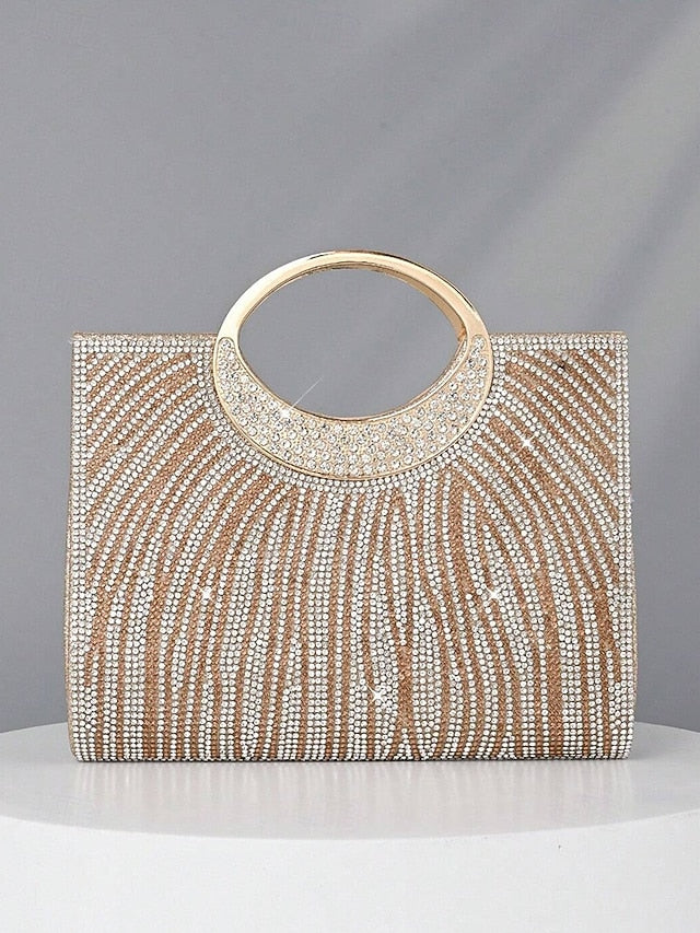 – Round Handle Clutch Evening Women's with Rhinestone Bag