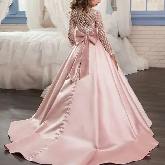 Dress Flower Kids Party Girls' Solid Long Girl Color