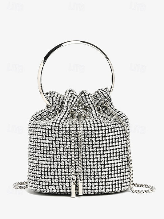 Sparkling with Metal Bucket Bag Silver Women's Rhinestone
