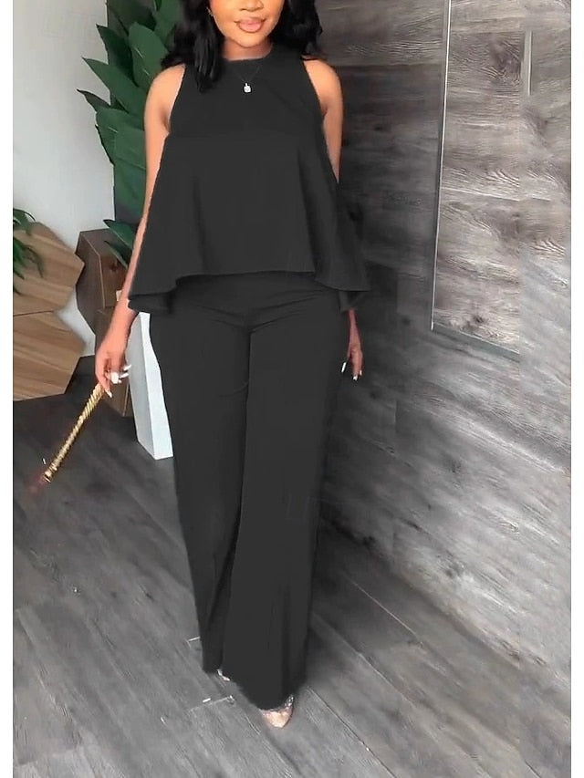 Women's Camis Pants Trousers Sleeveless Round Neck Solid