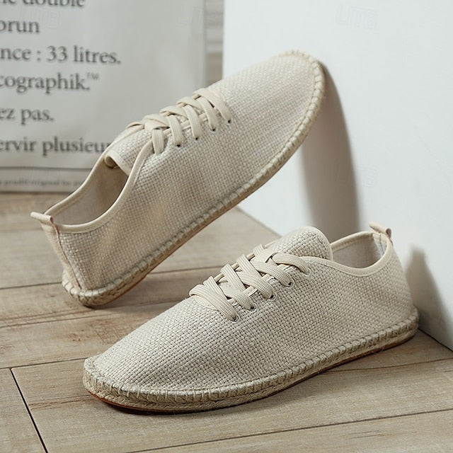 with Espadrille Rope Lace-Up Canvas Men's Shoes Jute Beige