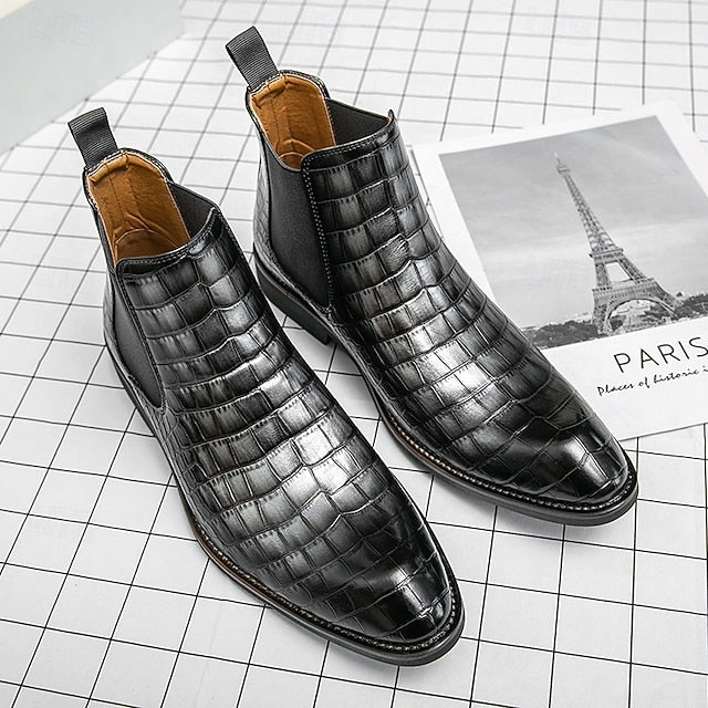 Slip-On Pattern Boots – Men's Crocodile Brown Chelsea
