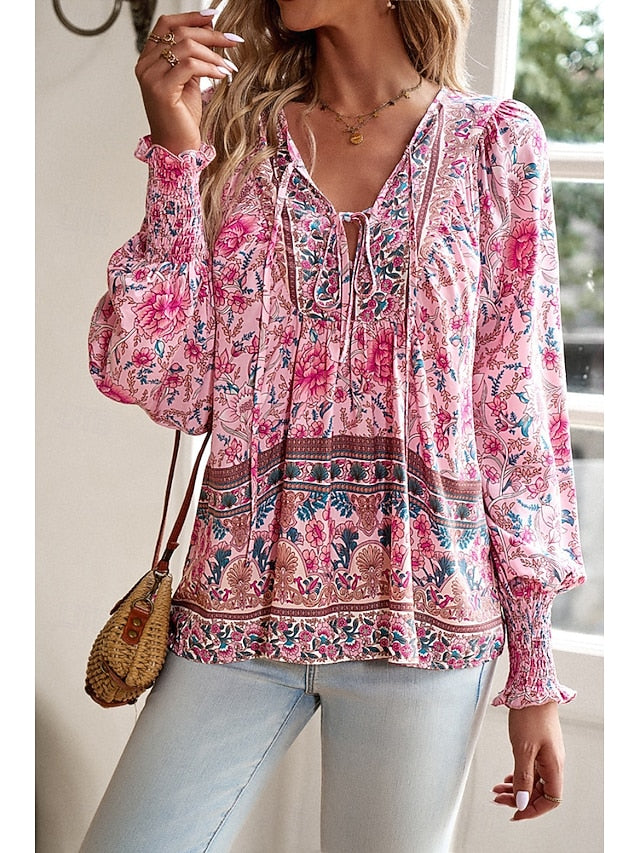 Women's Shirt Blouse Print Flower Daily Stylish Casual Long