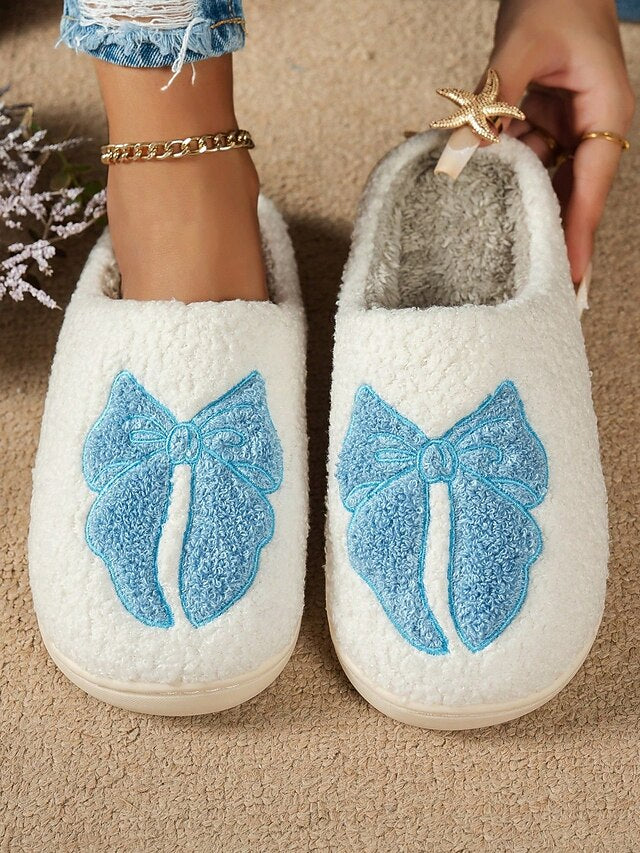 with Bowknot Slippers Soft Red and Design - White Women's