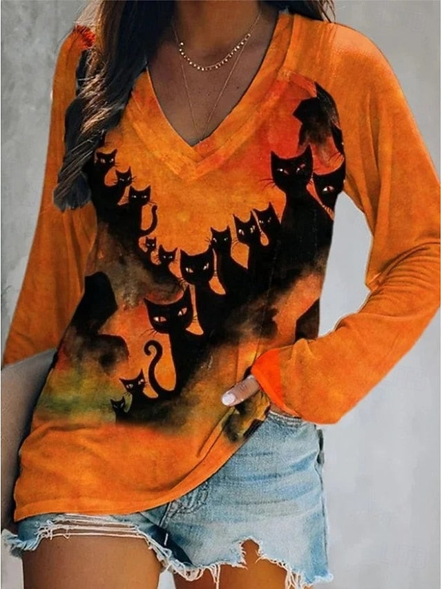 Women's T shirt Monster Long Sleeve V Neck Long Sleeve