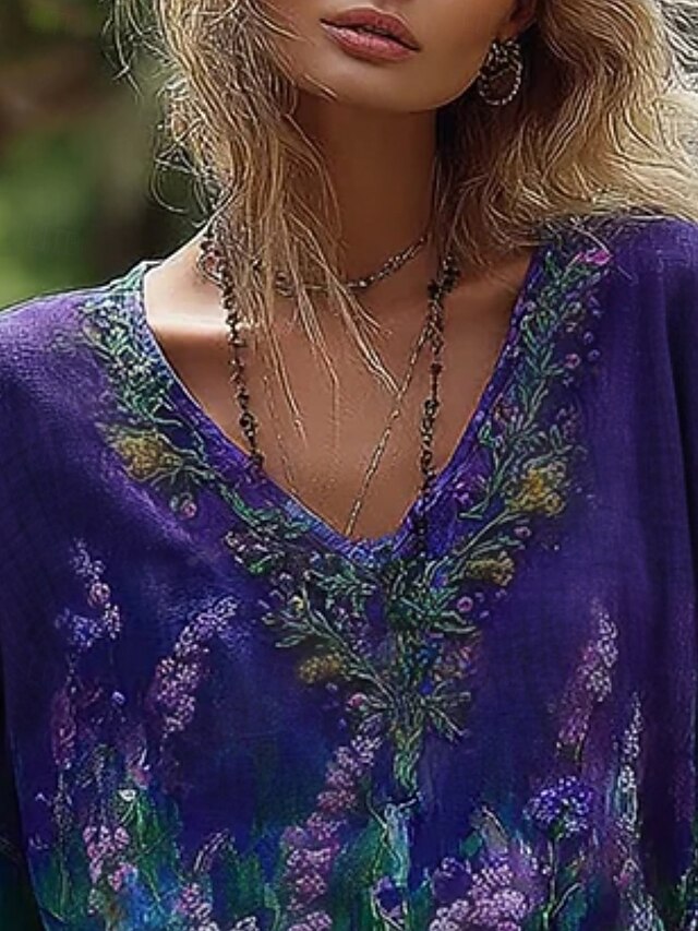 Women's T Shirt Print Floral Fashion Modern Half Sleeve V